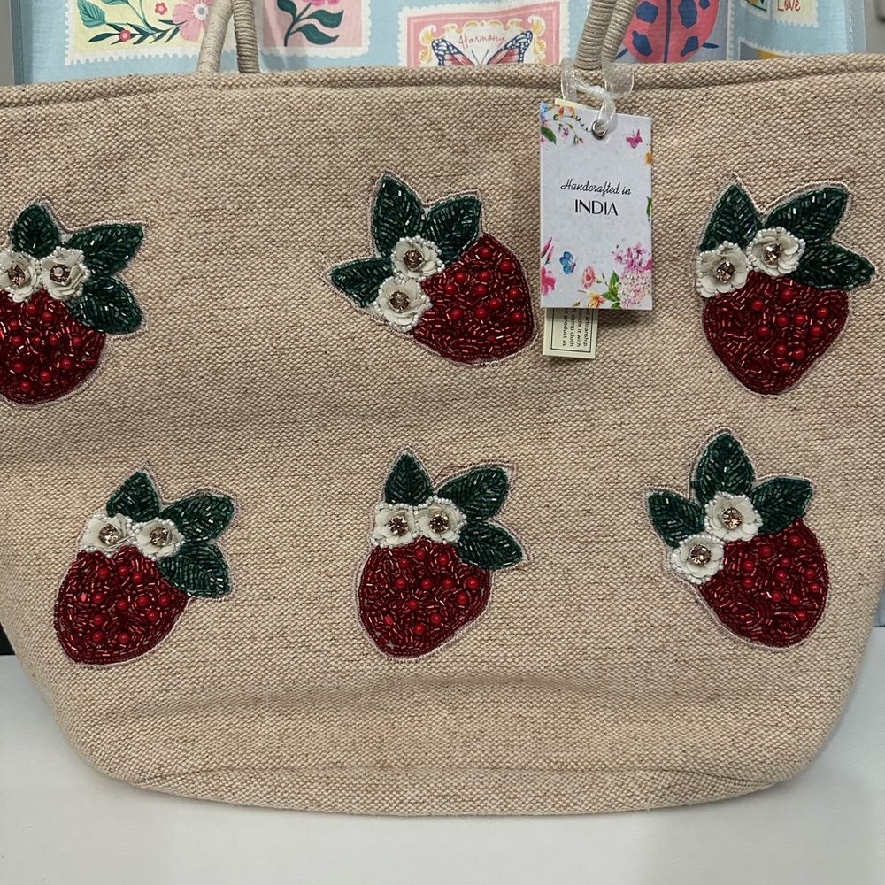 Strawberry Embellished Tote Bag